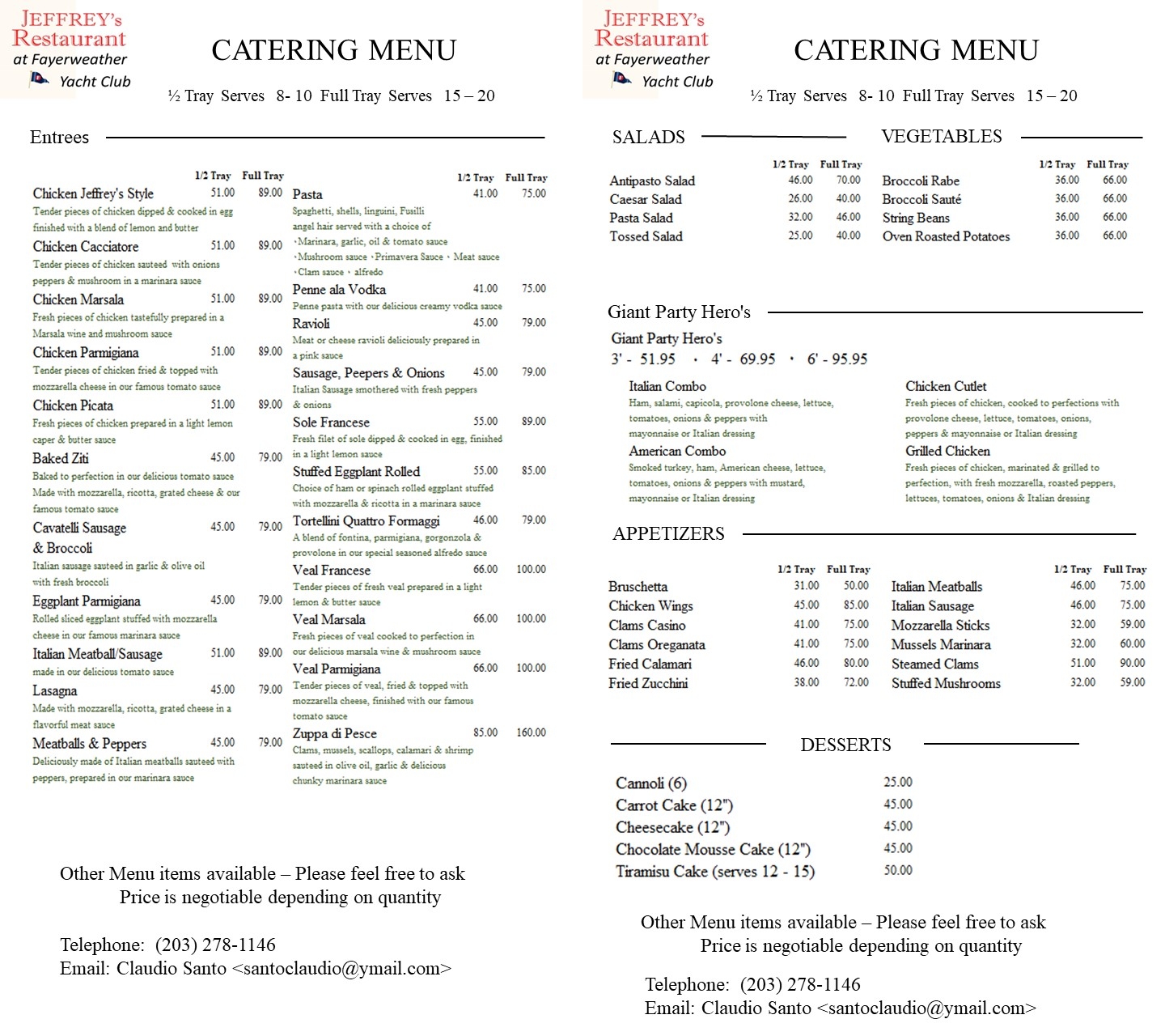 fayerweather yacht club menu